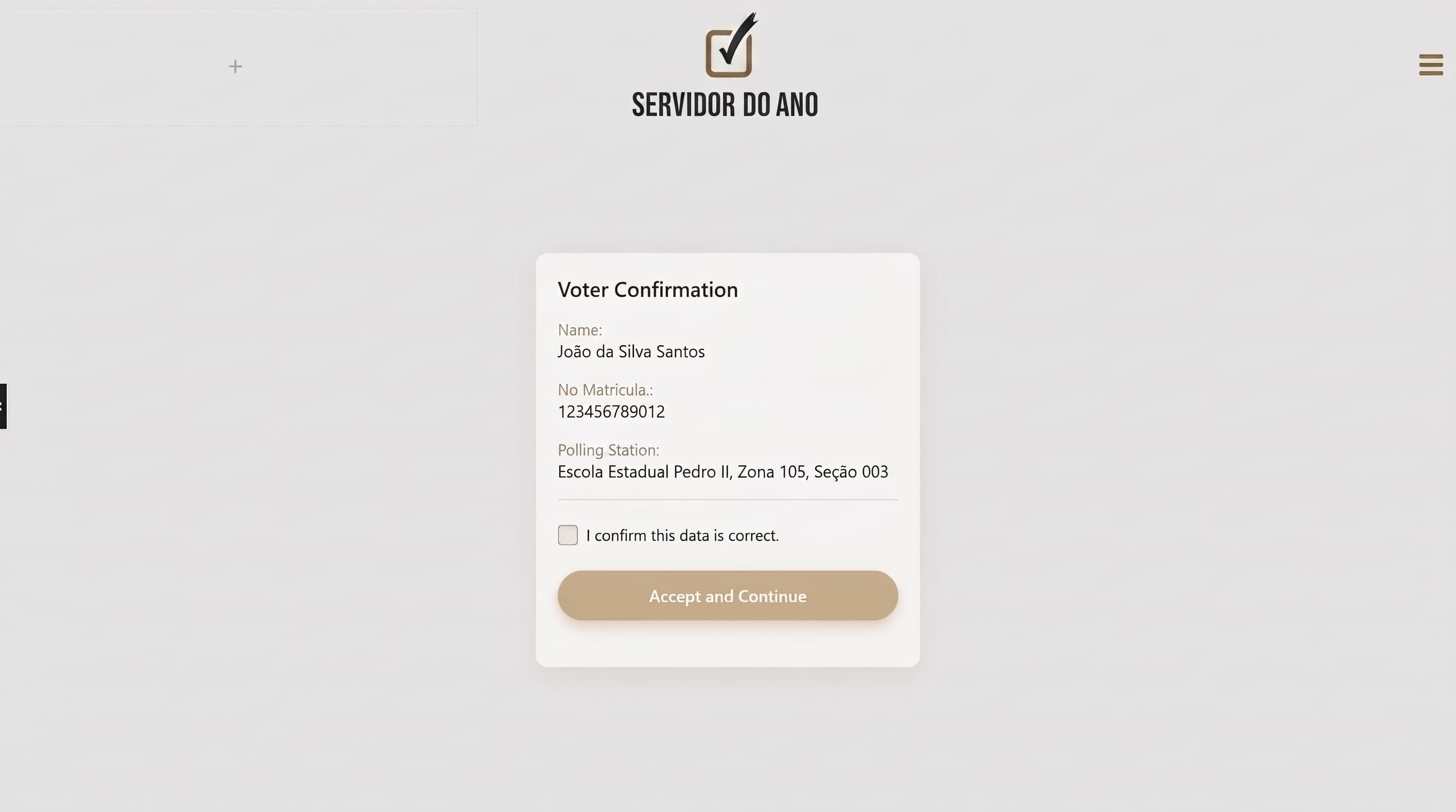Tela de votação digital do Servidor do Ano